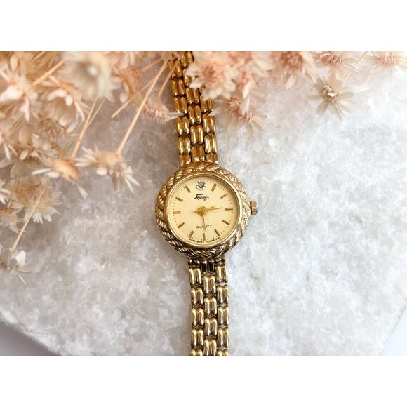 Faberge Rope Gold Toned Bracelet Analog Vintage Wristwatch - 19mm - WORKS! - Picture 13 of 14